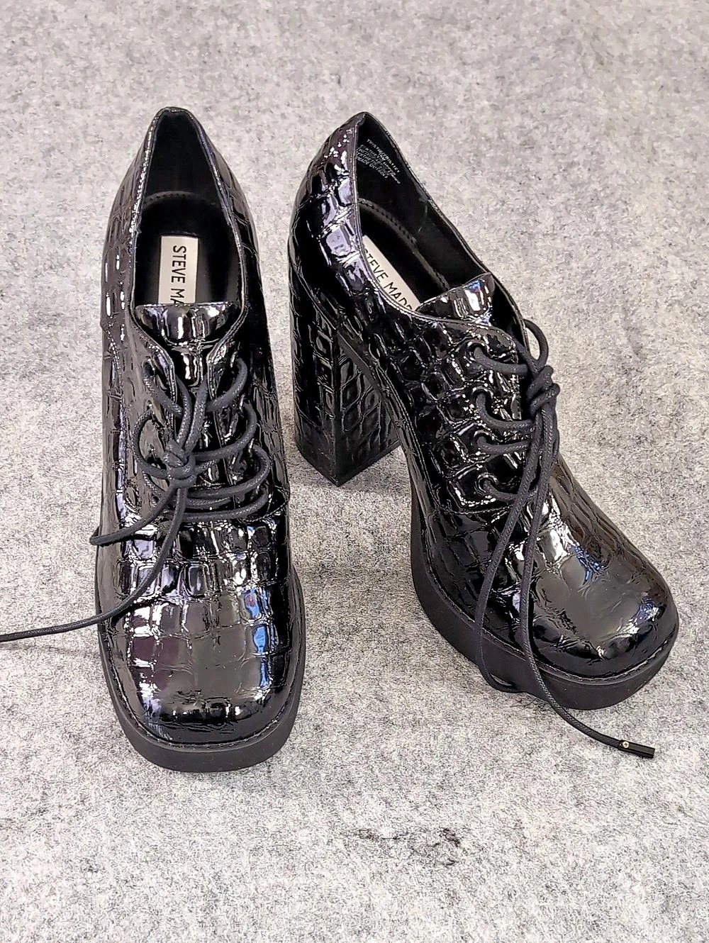 Steve Madden Lead Black Croc Platform Ankle Bootie Heels Size 10M